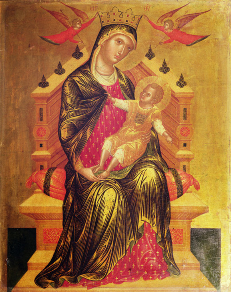 Detail of Madonna and Child enthroned with two angels by Byzantine