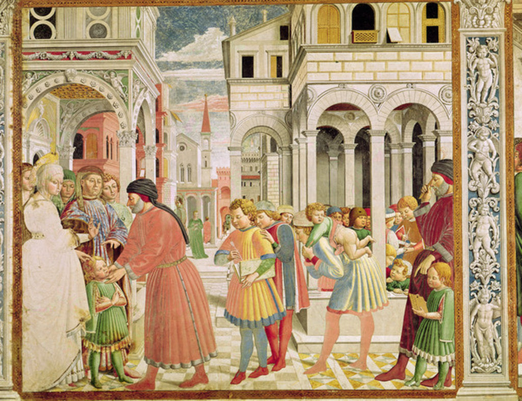 Detail of St. Augustine is led by his parents at the School of Tagaste by Benozzo di Lese di Sandro Gozzoli
