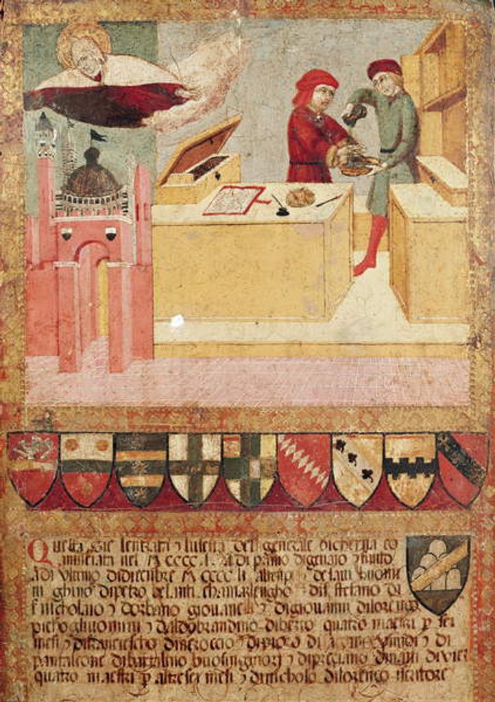 Detail of Biccherna showing the Camerlengo washing his hands, and the Virgin protecting Siena, 1451 by Sano di also Ansano di Pietro di Mencio Pietro