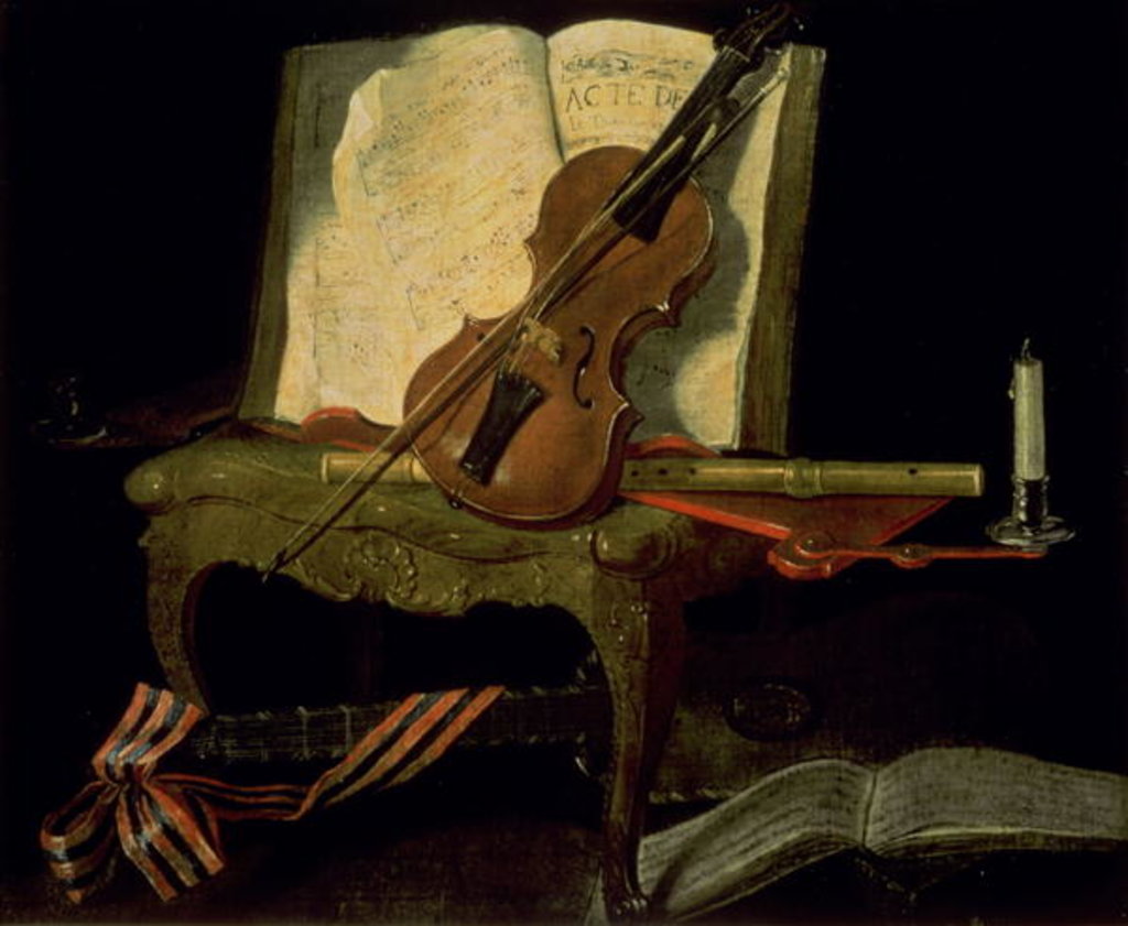 Detail of Still Life with a Violin by Jean-Baptiste Oudry