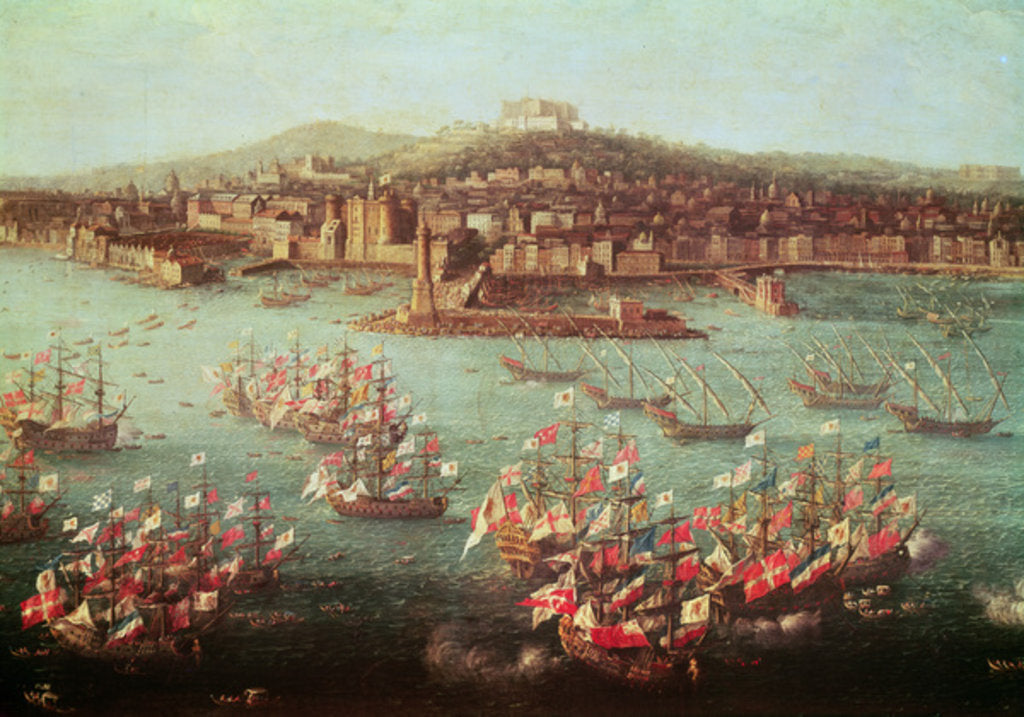 Detail of The fleet of King Charles III of Spain before the city of Naples, 6 October 1759 by Antonio Joli