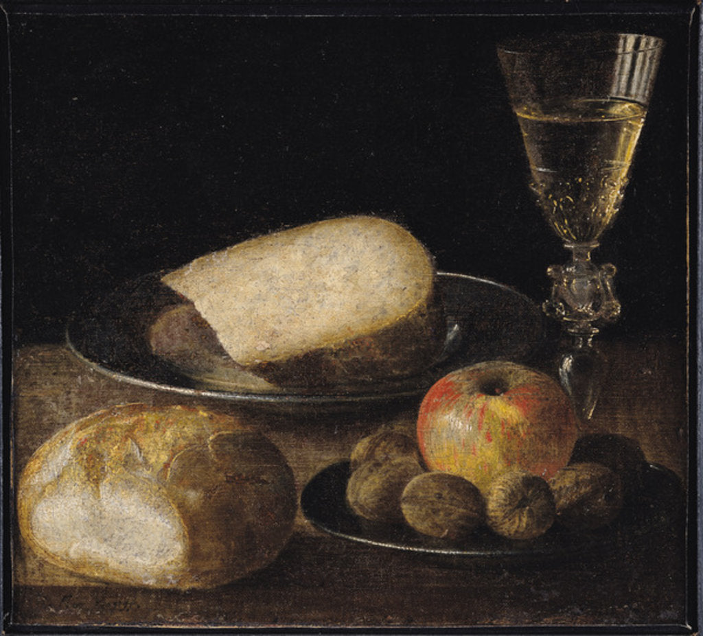 Detail of Still Life of Fruits, Cheese and Bread by Sebastian Stoskopff