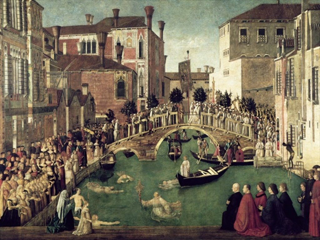 Detail of The Miracle of the Cross on San Lorenzo Bridge by Gentile Bellini