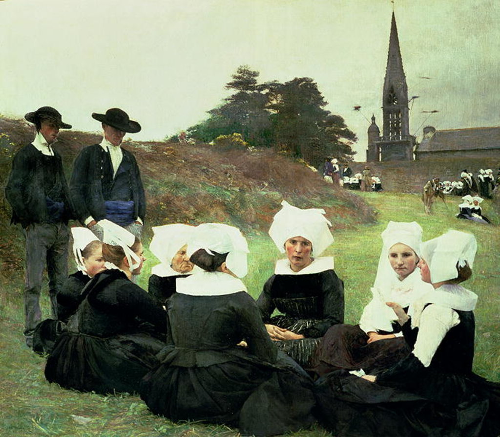 Detail of Breton Women Sitting at a Pardon by Pascal Adolphe Jean Dagnan-Bouveret