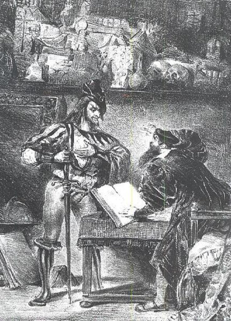 Detail of First Meeting between Faust and Mephistopheles: `Why all this Noise?', from Goethe's Faust, 1828, by Ferdinand Victor Eugene Delacroix