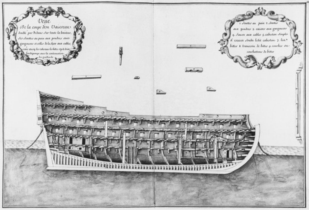 Detail of Cross-section of a vessel lined inside on its full height by French School