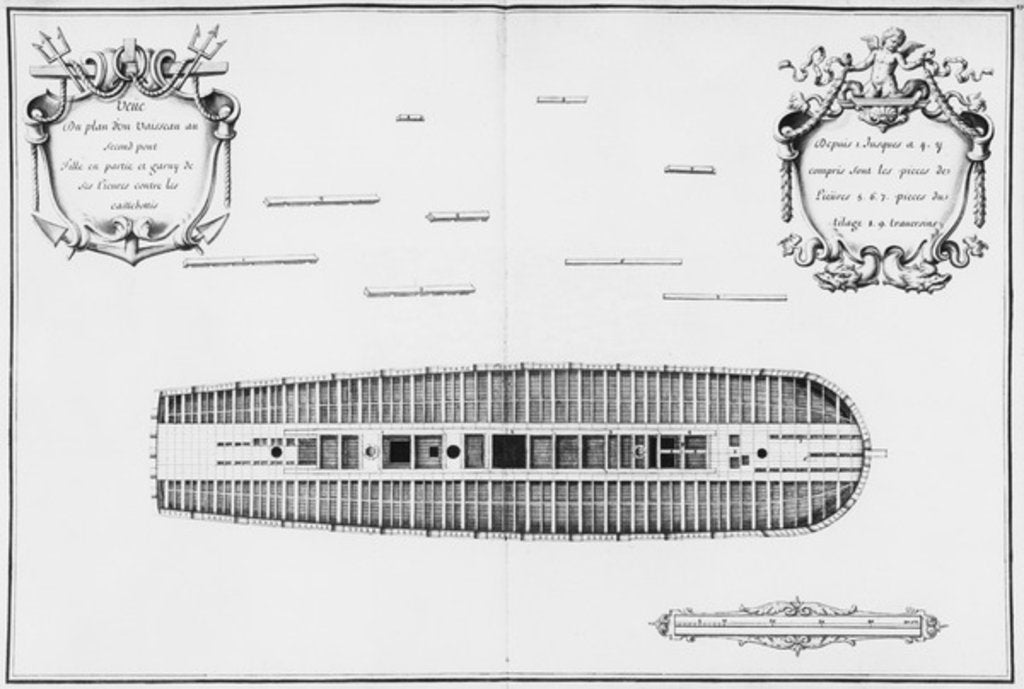 Detail of Plan of the second deck of a vessel by French School