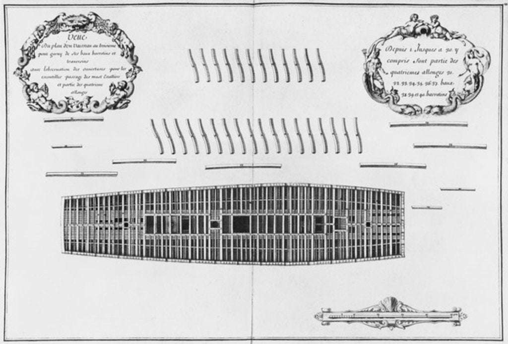 Detail of Plan of the third deck of a vessel by French School
