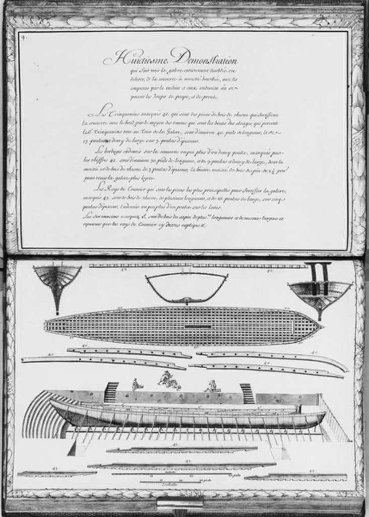 Detail of A galley entirely lined outside, eighth demonstration by Illustration from 'Demonstrations de toutes les pieces de bois