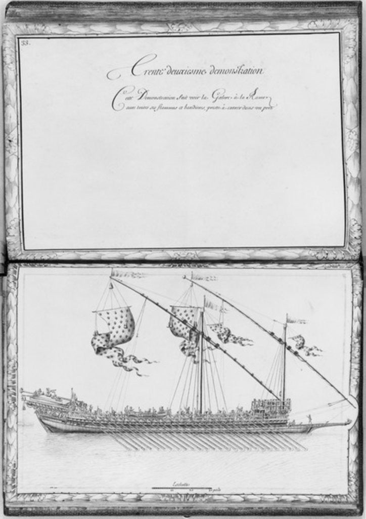 Detail of A galley with oars and flags, thirty-second demonstration by French School