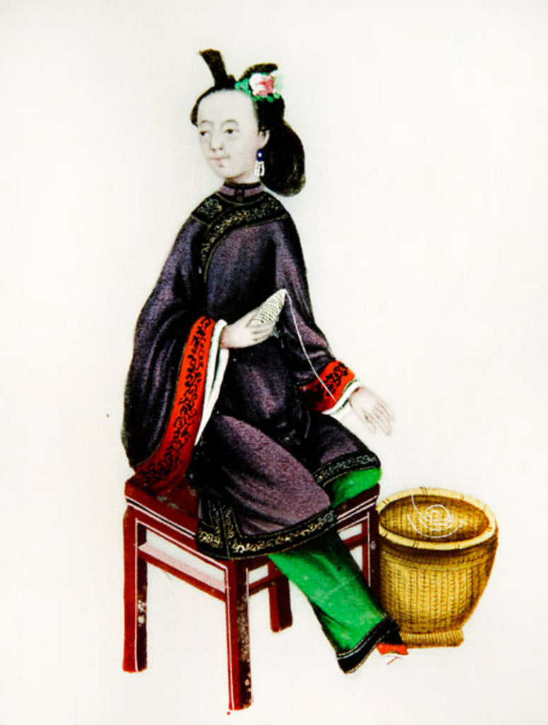 Detail of A Chinese Woman making a bobbin, Qianlong Period by School Chinese