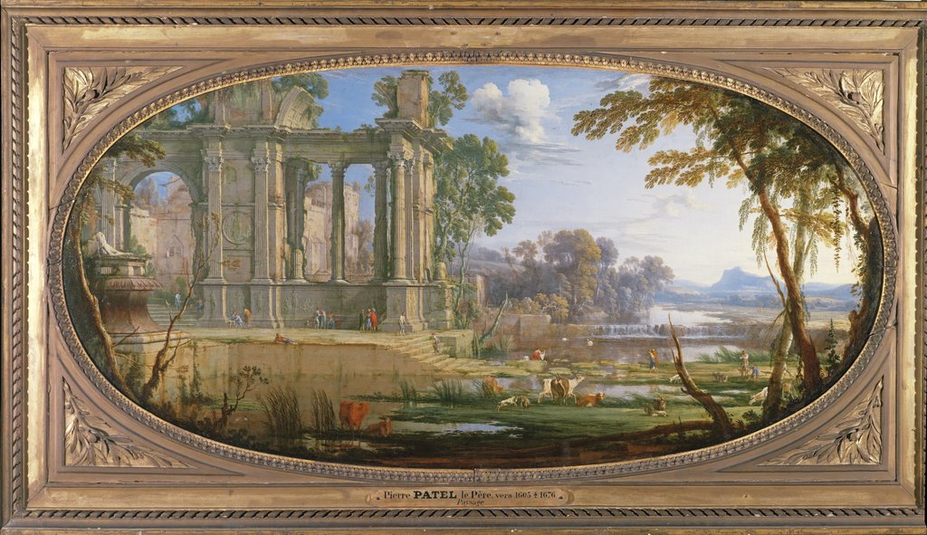 Detail of Landscape with classical ruins by Pierre Patel