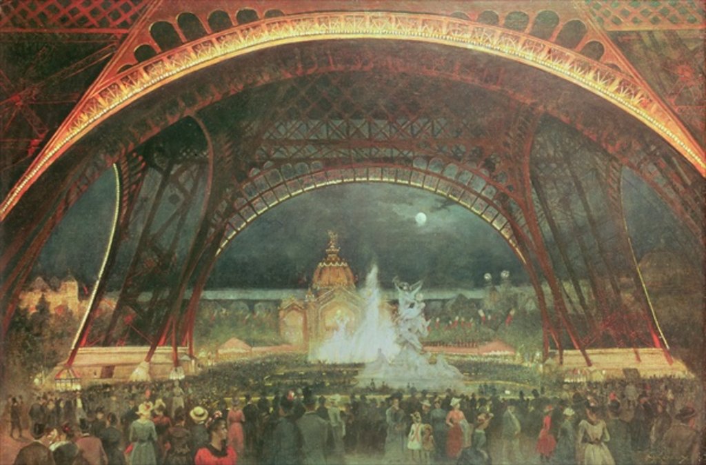 Detail of Celebration on the night of the Exposition Universelle in 1889 on the esplanade of the Champs de Mars by Francois Geoffroy Roux