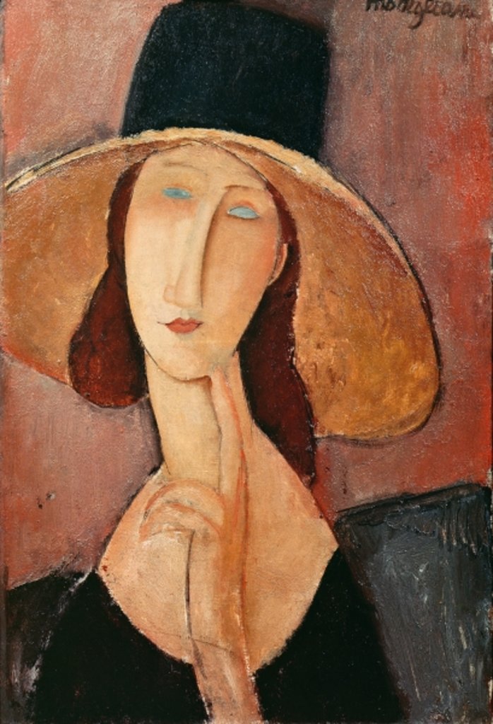 Detail of Portrait of Jeanne Hebuterne in a large hat, c.1918-19 by Amedeo Modigliani