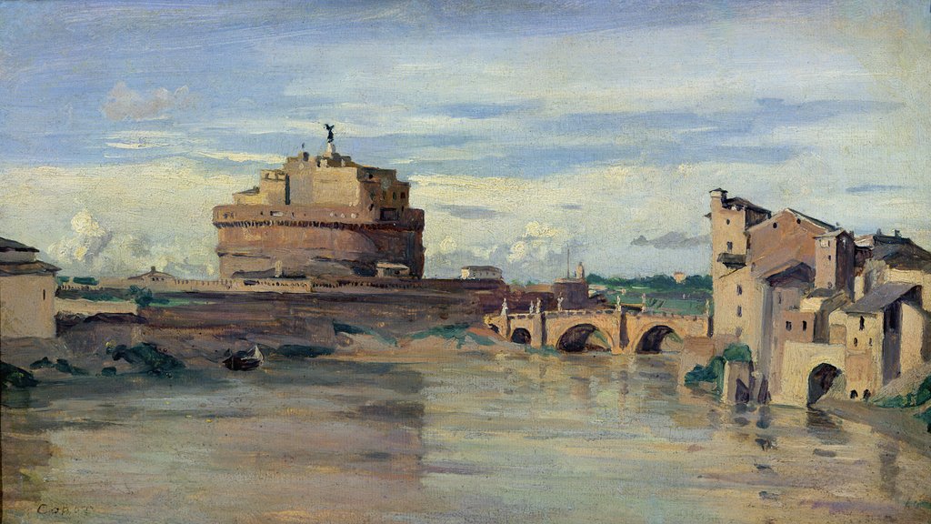 Detail of Castel Sant' Angelo and the River Tiber, Rome by Jean Baptiste Camille Corot
