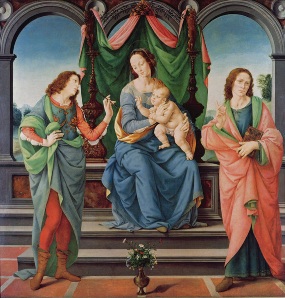 Detail of The Virgin and Child between Saint John and Saint Sebastian by Lorenzo di Credi