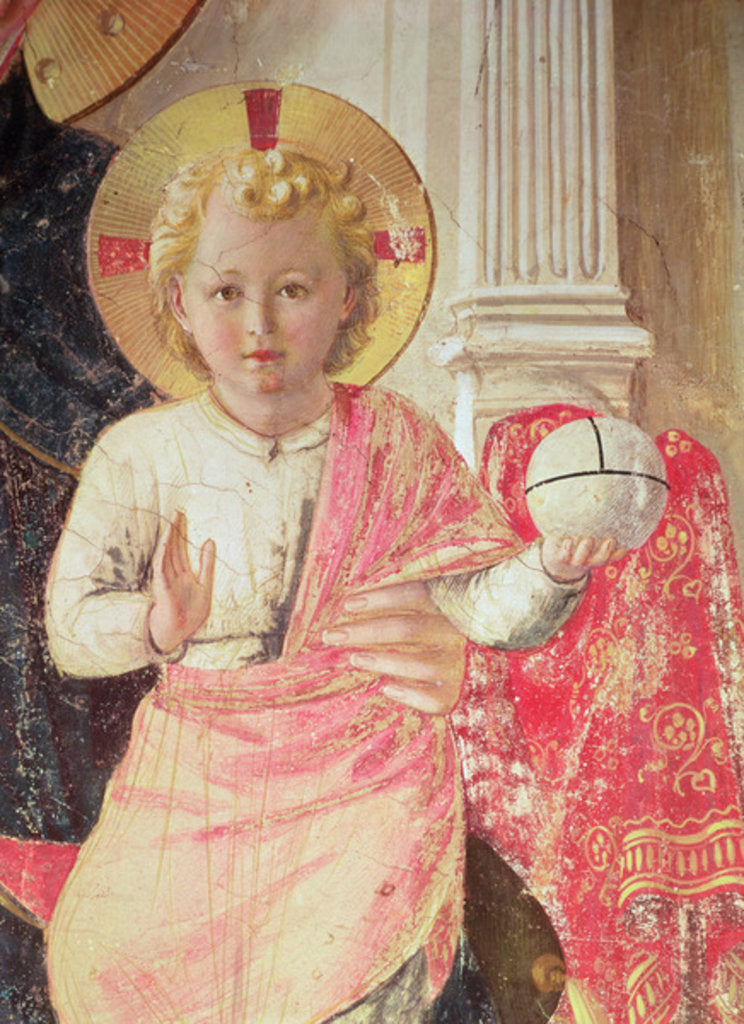 Detail of Madonna of the Shadow or Virgin and Child between Saint Dominic, Cosmas, Damien, Mark, John the Evangelist, Thomas of Aquinas, Laurence and Pierre the martyr by Fra Angelico
