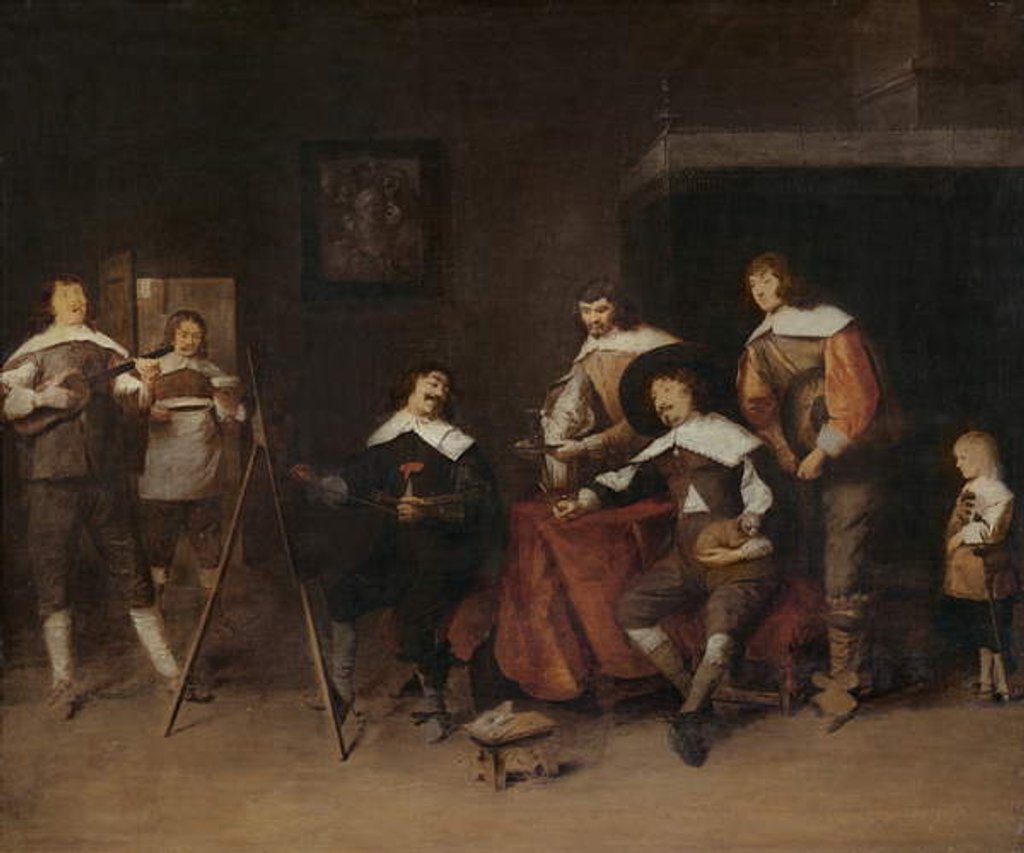 Detail of An artist painting the portrait of a young lord in Antwerp by Joos van Craesbeeck