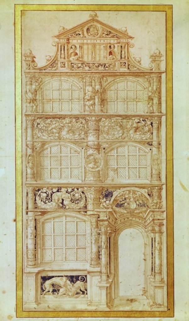 Detail of Proposal for the facade of a three-story house and a gable by Hans Holbein the Younger