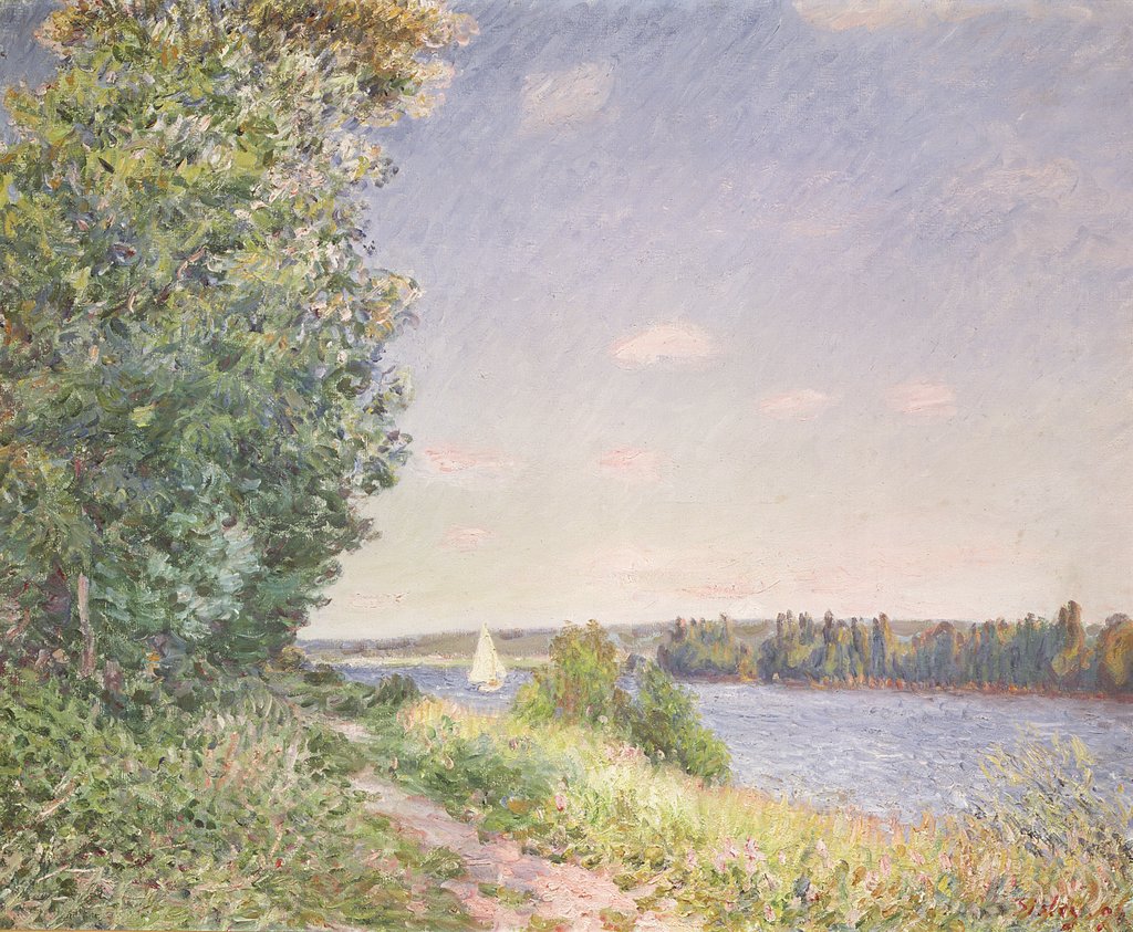 Detail of Normandy, the water path in the evening, Sahurs, 1894 by Alfred Sisley