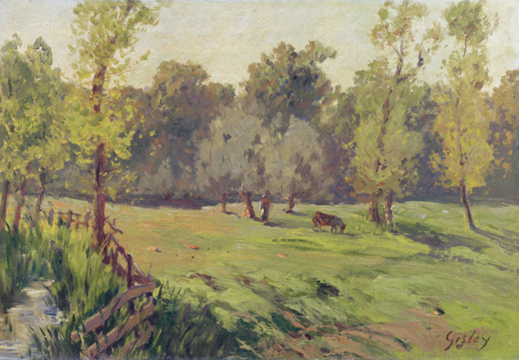 Detail of A Pasture with a Stream and an Enclosure, c.1868 by Alfred Sisley