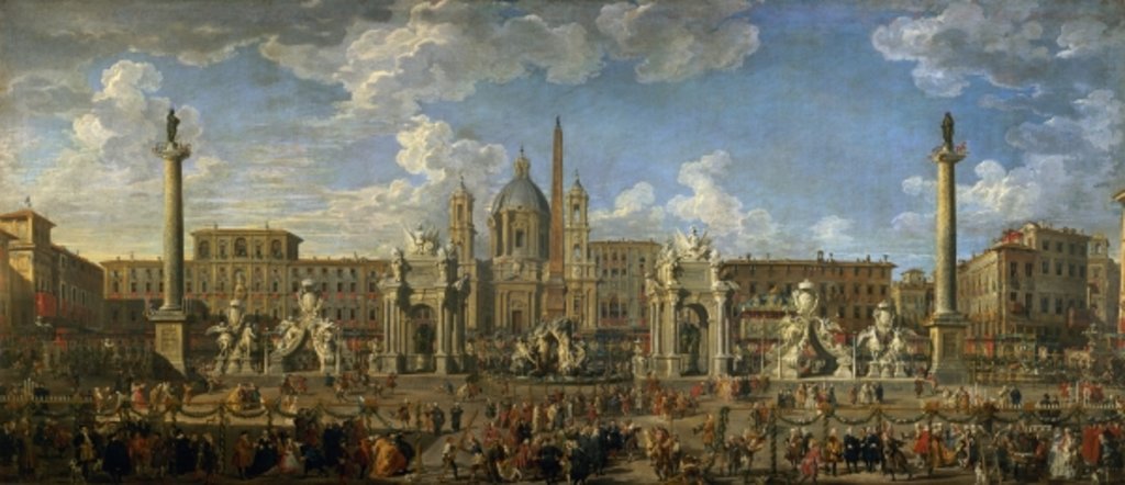 Detail of Preparation For the Firework Display Held at Piazza Navona, Rome, to Celebrate the Birth of the Dauphin, 1729 by Giovanni Paolo Pannini or Panini