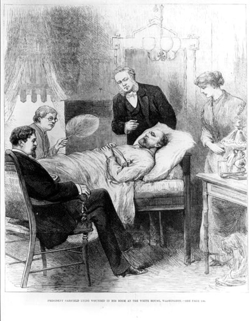 Detail of President Garfield Lying Wounded in his Room at the White House, Washington by American School