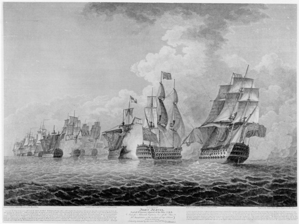 Detail of H.M.S. Victory bearing up in order to rake the 'Salvador del Munde', sea fight off Cape St. Vincent in 1797 by Jahleel Brenton