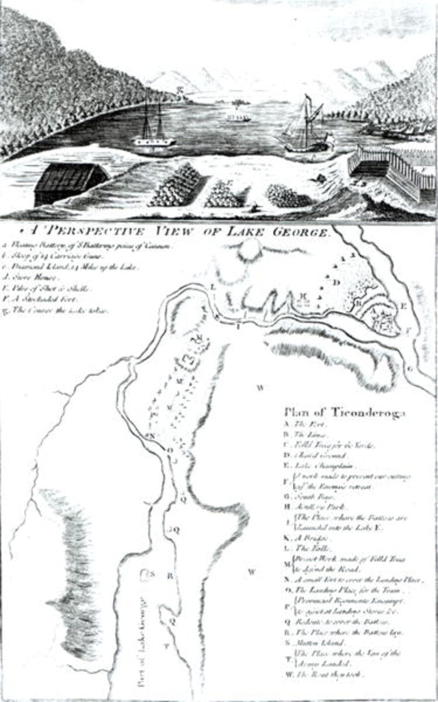 Detail of A Perspective View of Lake George and a Plan of Ticonderoga by American School