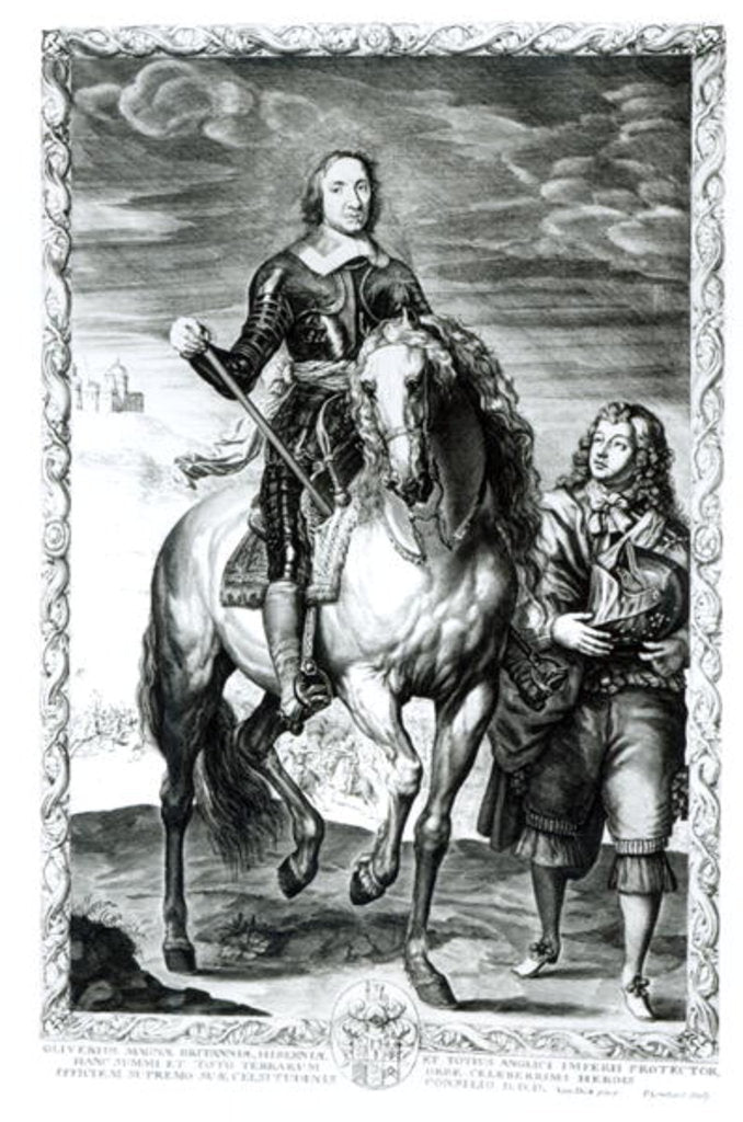 Detail of Equestrian portrait of Oliver Cromwell engraved by Pierre Lombart by Anthony van Dyck