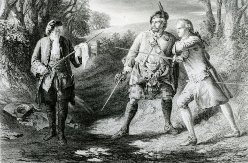 Detail of Rob Roy Parting Duellists Rashleigh and Francis Osbaldistone by James Blake (after) McDonald