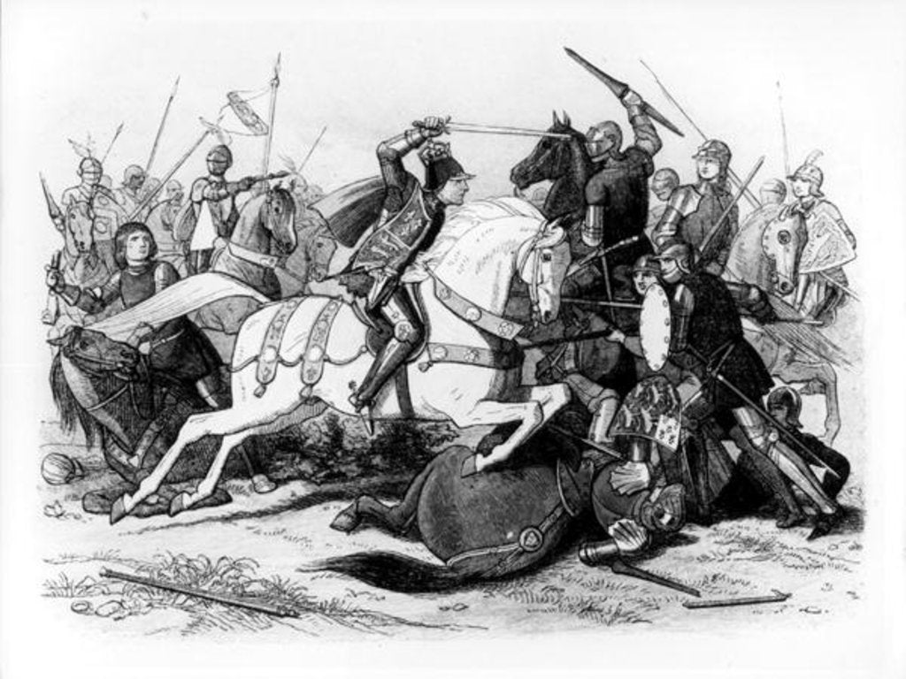 Richard III at the Battle of Bosworth in 1485 by English School