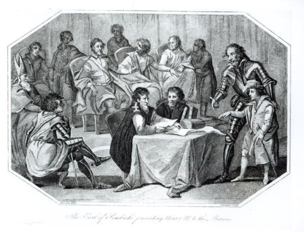 Detail of The Earl of Pembroke Presenting Henry III to the Barons, 1216 engraved by Saunders by Benezach Benezach