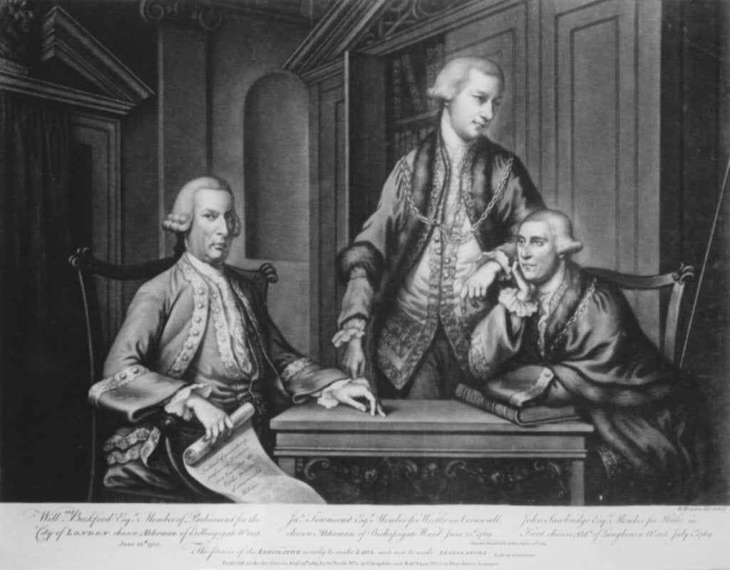 Detail of William Beckford James Townsend and John Sawbridge Aldermen of London by Richard Houston