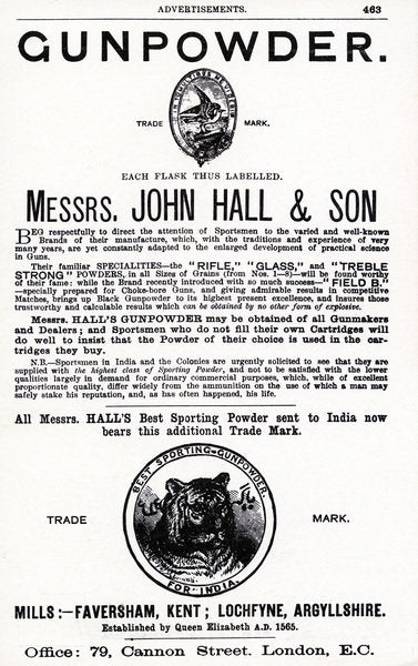 Detail of Advertisement for Gunpowder by Messrs. John Hall & Son by English School