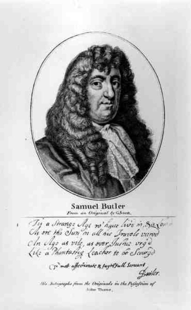 Detail of Portrait of Samuel Butler with an sample of his handwriting by Gerard Soest