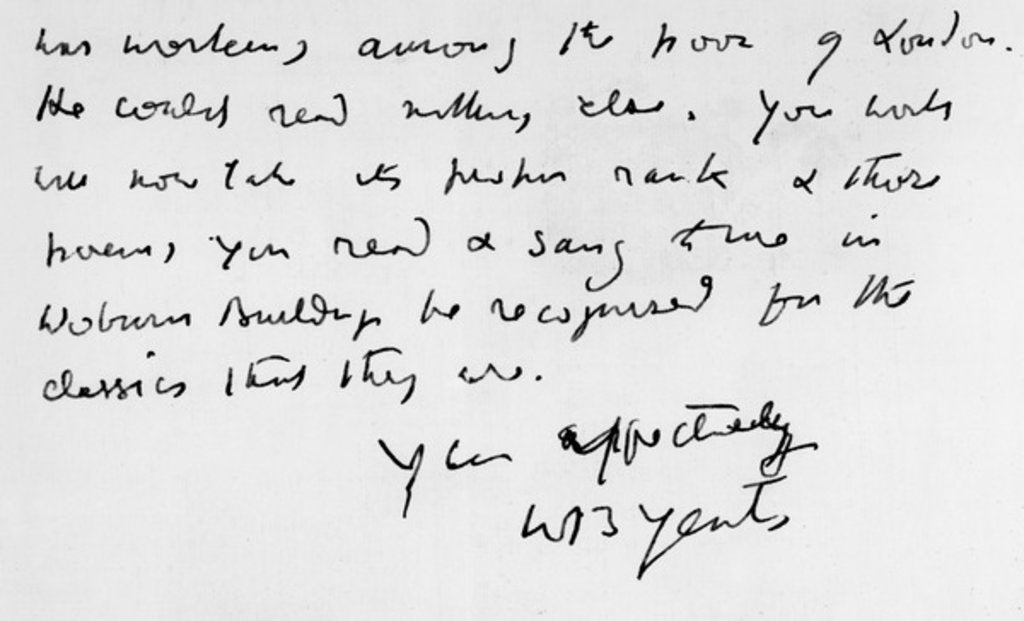 Detail of Extract from a letter written by W. B. Yeats by Anonymous