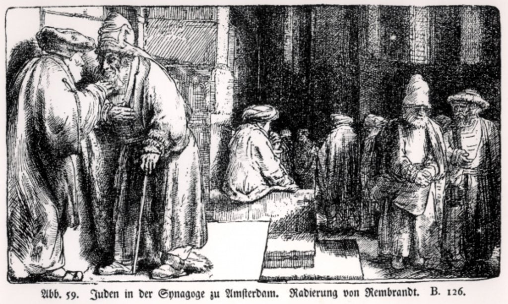 Detail of Jews in the Synagogue in Amsterdam by Rembrandt Harmensz. van Rijn