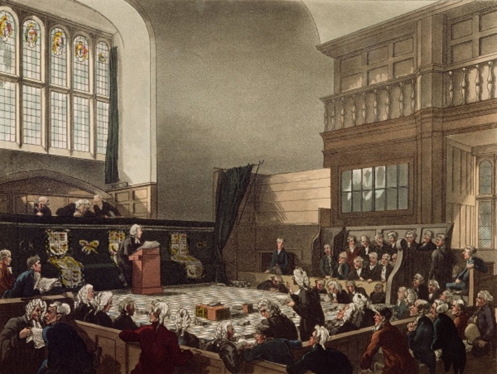Detail of Court of Exchequer, Westminster Hall by T. & Pugin A.C. Rowlandson