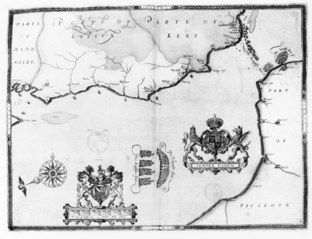 Detail of Map No.8 showing the route of the Armada fleet, engraved by Augustine Ryther, 1588 by Robert Adams