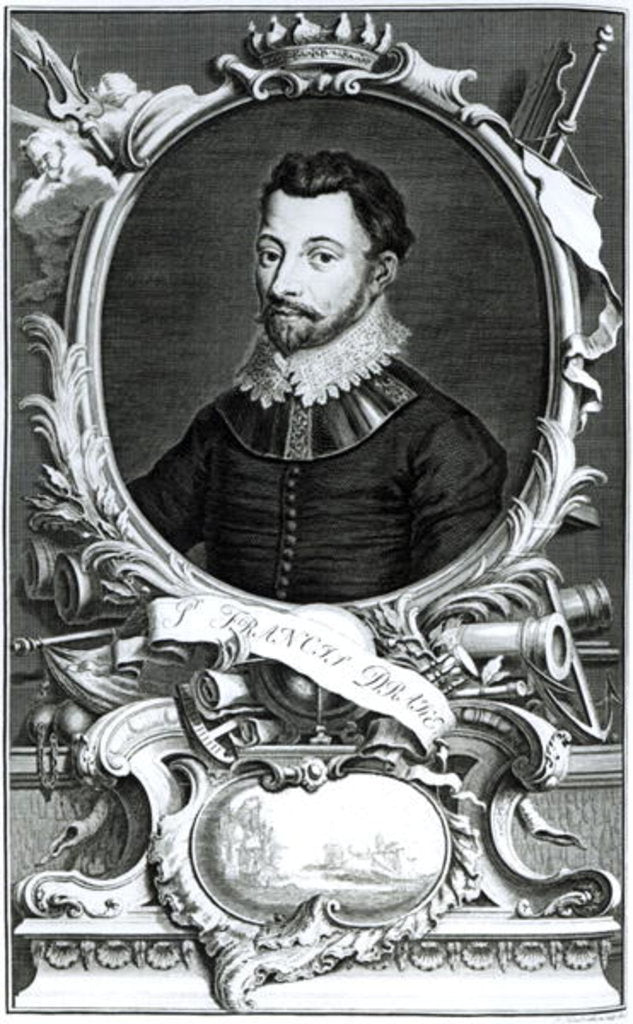 Detail of Portrait of Sir Francis Drake engraved by Jacobus Houbraken by English School