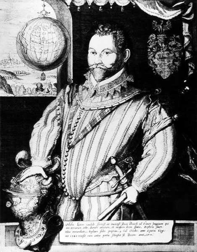 Detail of Portrait of Sir Francis Drake by Jodocus Hondius