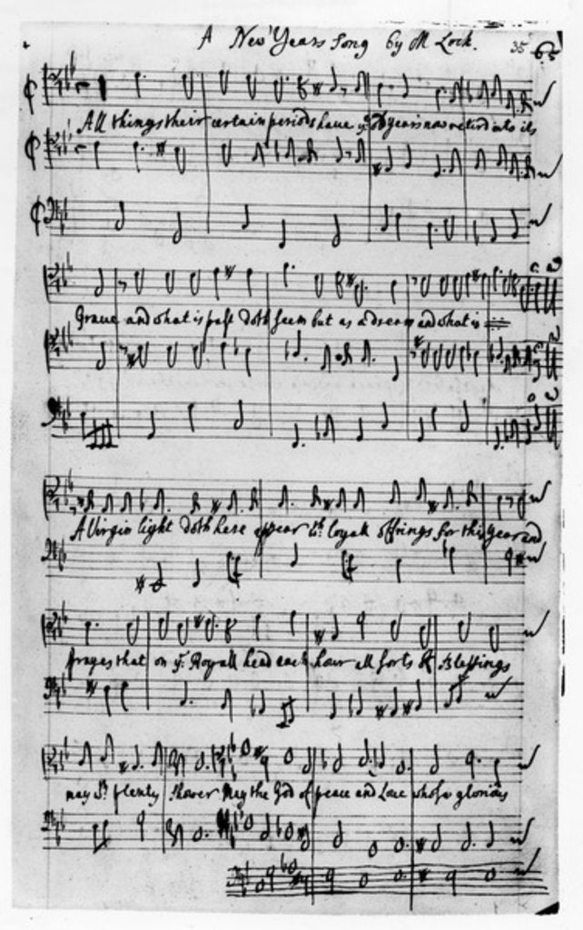 Detail of Music score for a New Year's Song, composed by Matthew Locke by Matthew Locke