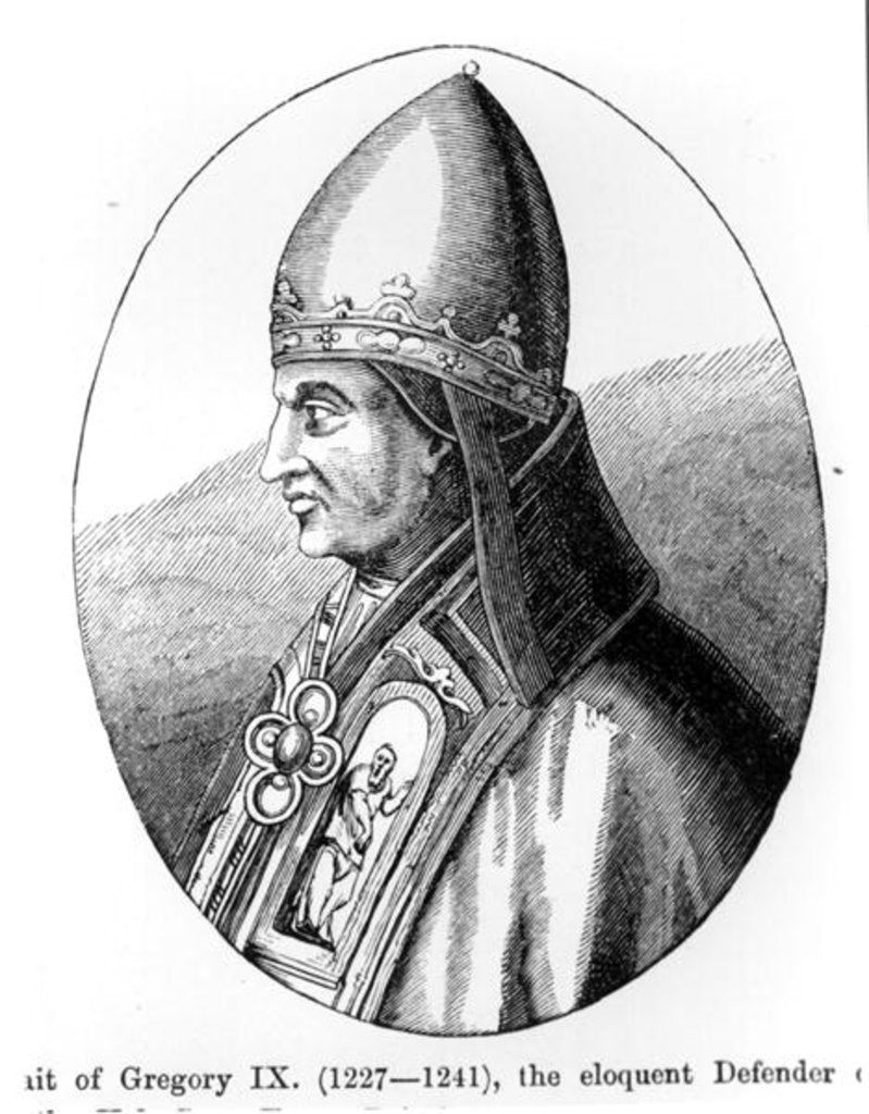 Detail of Portrait of Pope Gregory IX illustration from 'Science and Literature in the Middle Ages and the Renaissance', written and engraved by Paul Lacroix, 1878 by English School