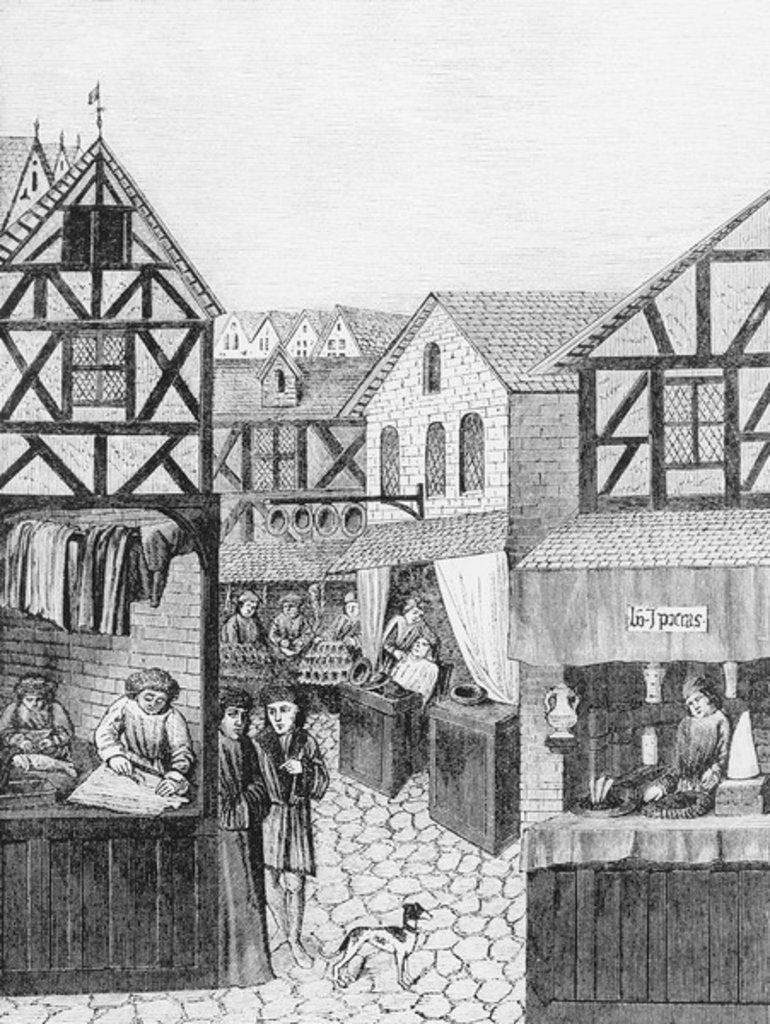 Detail of Shops in an Apothecary's Street: Barber, Furrier and Tailor by illustration from 'Science and Literature in the Middle Ages and Renaissance'