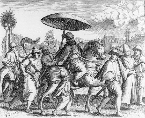 Detail of Portuguese officials in India, 1599 by Theodor de Bry