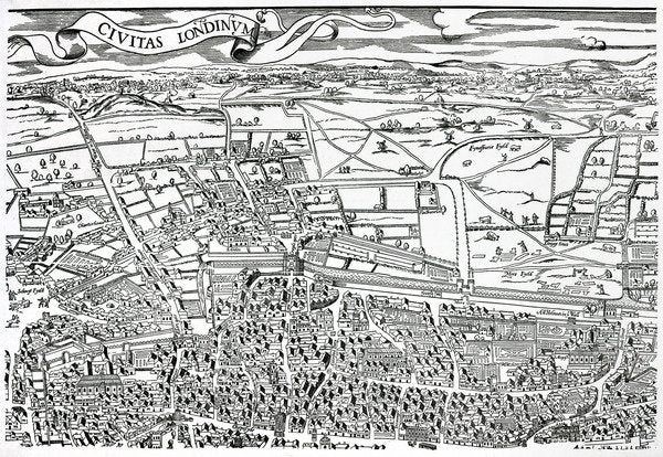 Detail of Detail of London North of the city from Civitas Londinium by Ralph Agas