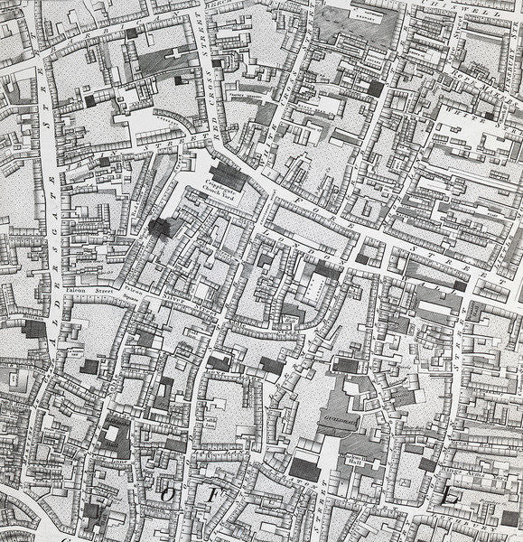 Detail of Street map of London around Guildhall by Richard Horwood