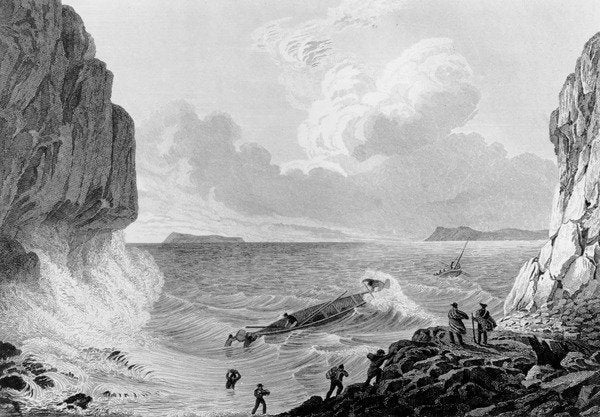 Detail of Franklin's expedition landing in a storm,1821 by George Back