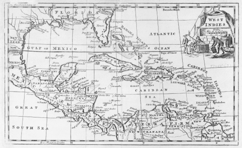 Detail of Map of the West Indies, Florida and South America by English School